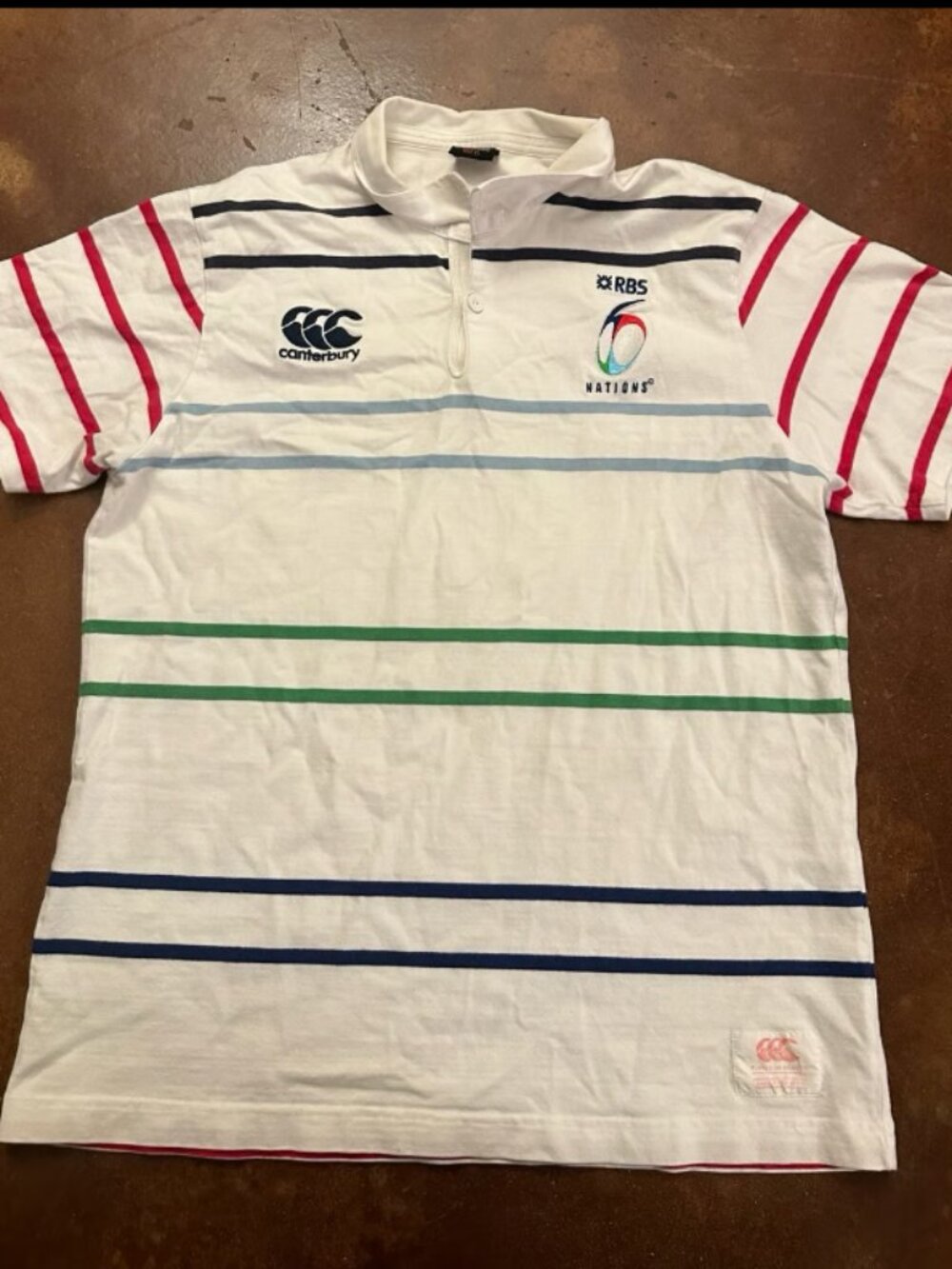 Canterbury of New Zealand RBS 6 Nations Rugby Shirt Mens XL Striped Short Sleeve